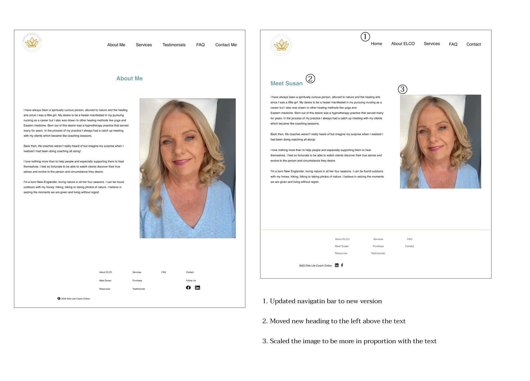 About page showing updated changes